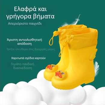 Παιδικά γαλότσες βροχής PVC επάνω, Καρτούν σχέδιο, Unisex, χαμηλό τακούνι, μεσαίο ύψος μπότας