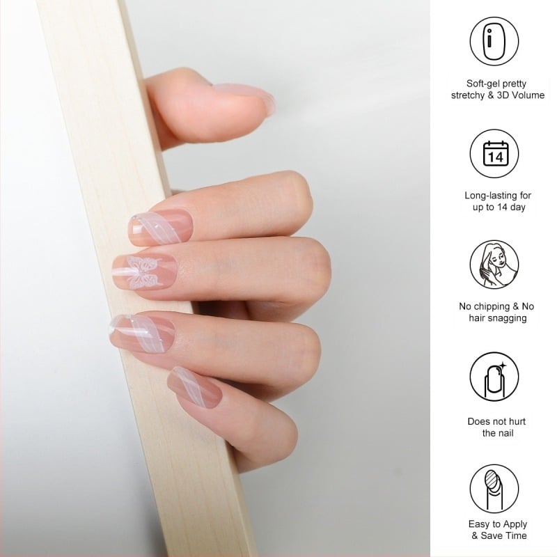 XT Αυτοκόλλητα νυχιών με μοτίβο πεταλούδας – UV Gel, ημι-σκληρυμένα, πλήρης κάλυψη