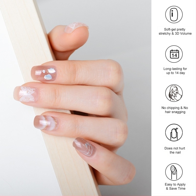 XT Αυτοκόλλητα νυχιών με μοτίβο πεταλούδας – UV Gel, ημι-σκληρυμένα, πλήρης κάλυψη