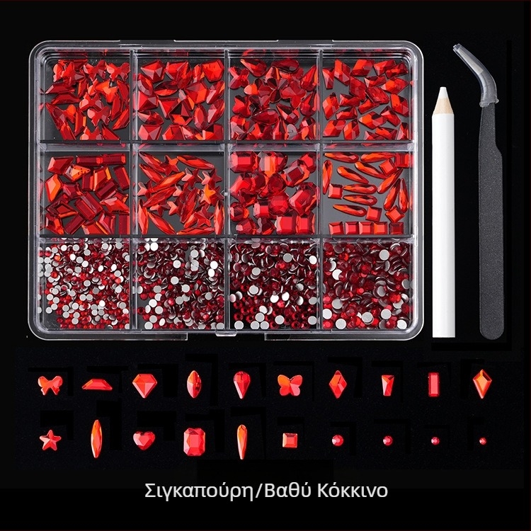 Jane Workshop σειρά Princess, κουτί κρυστάλλων νυχιών από γυαλί με 12 θήκες, επίπεδη βάση, σχέδια πεταλούδα, σελήνη, σταγόνα νερού, αστέρια