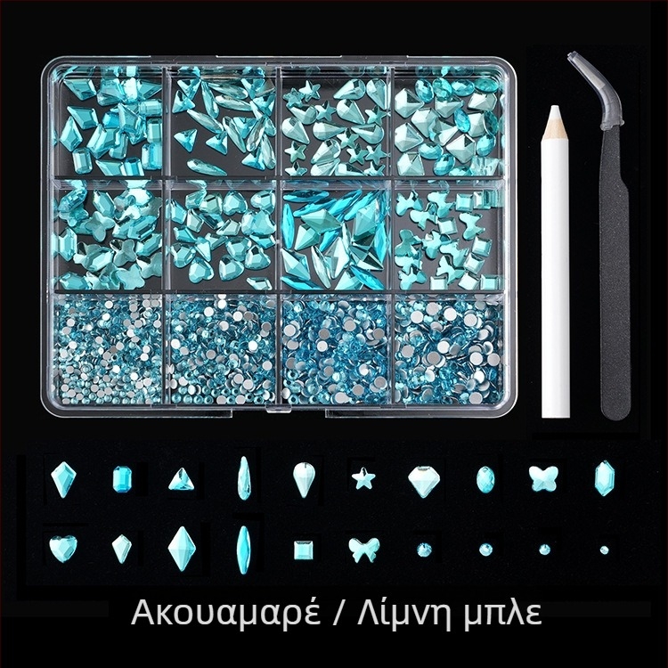 Jane Workshop σειρά Princess, κουτί κρυστάλλων νυχιών από γυαλί με 12 θήκες, επίπεδη βάση, σχέδια πεταλούδα, σελήνη, σταγόνα νερού, αστέρια