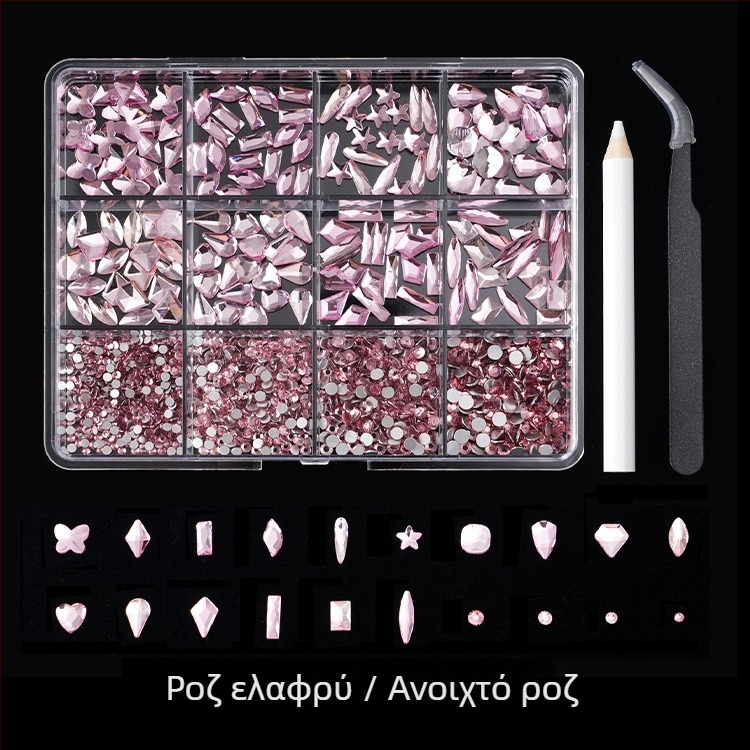 Jane Workshop σειρά Princess, κουτί κρυστάλλων νυχιών από γυαλί με 12 θήκες, επίπεδη βάση, σχέδια πεταλούδα, σελήνη, σταγόνα νερού, αστέρια