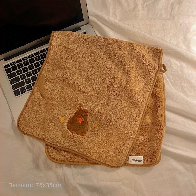 Longshen 2-τεμάχιο σετ πετσέτες μπάνιου με θέμα γουίνεια χοίρος, βελούρι κοραλλιού, 150D, 300–400 g, κεντημένο καρτούν καπιμπάρα