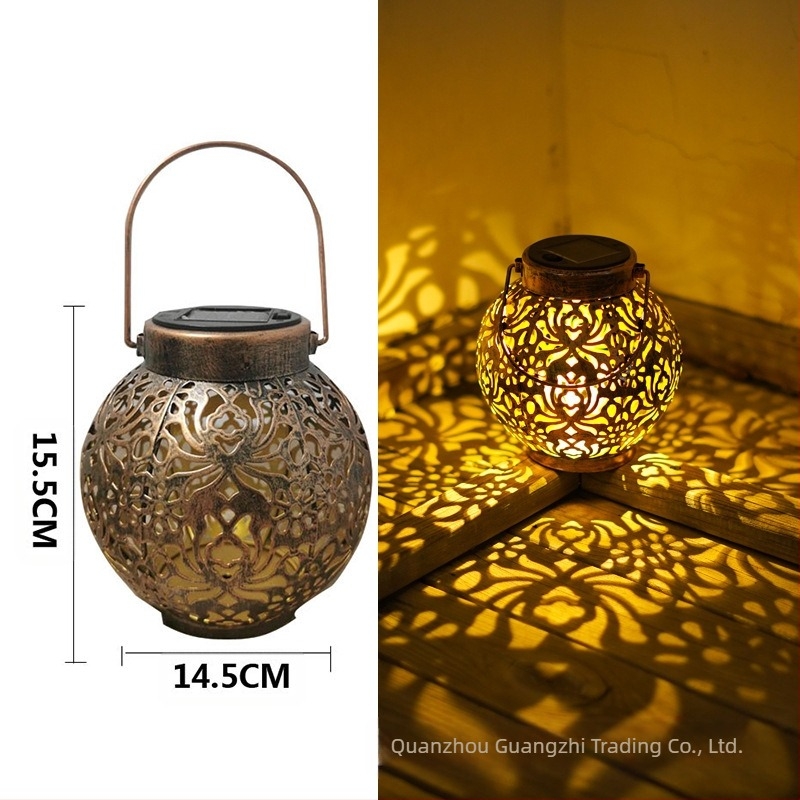 Φανάρι κήπου από σφυρήλατο σίδερο με προβολή λουλουδιού, ηλιακό, LED, IP55, 0.06W, 6–12 ώρες, μοντέλο GZ-0032