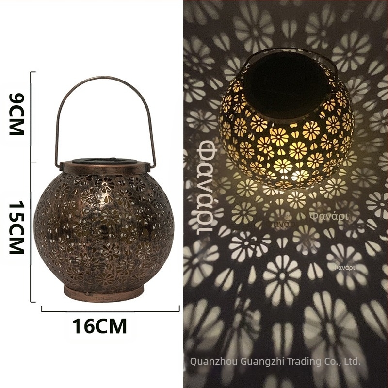 Φανάρι κήπου από σφυρήλατο σίδερο με προβολή λουλουδιού, ηλιακό, LED, IP55, 0.06W, 6–12 ώρες, μοντέλο GZ-0032