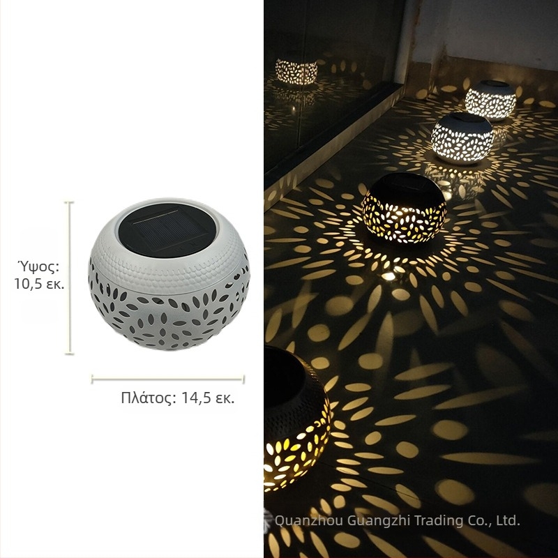 Φανάρι κήπου από σφυρήλατο σίδερο με προβολή λουλουδιού, ηλιακό, LED, IP55, 0.06W, 6–12 ώρες, μοντέλο GZ-0032