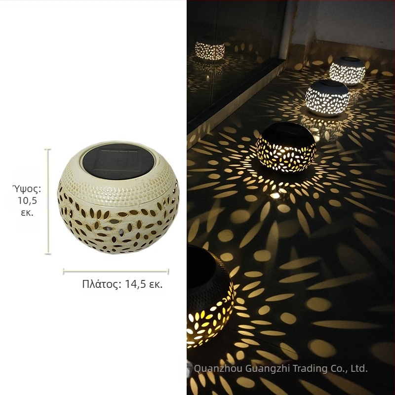 Φανάρι κήπου από σφυρήλατο σίδερο με προβολή λουλουδιού, ηλιακό, LED, IP55, 0.06W, 6–12 ώρες, μοντέλο GZ-0032