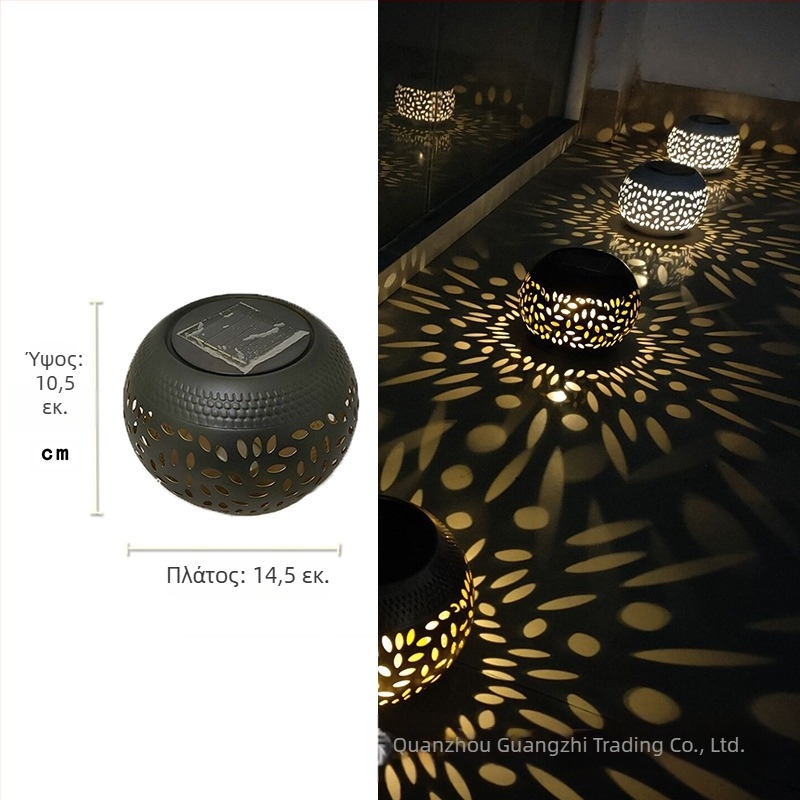 Φανάρι κήπου από σφυρήλατο σίδερο με προβολή λουλουδιού, ηλιακό, LED, IP55, 0.06W, 6–12 ώρες, μοντέλο GZ-0032