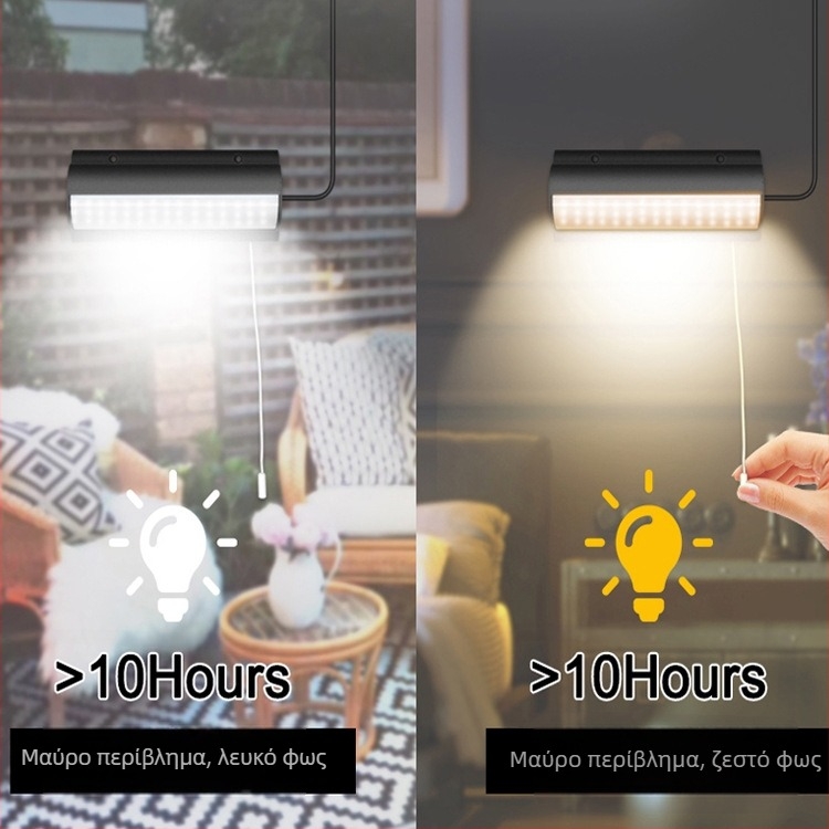 Ηλιακό κρεμαστό φωτιστικό με σχοινάκι ελέγχου - LED, IP65, 3W, 3,2V, 10000h, ρετρό εξωτερικό φως κήπου