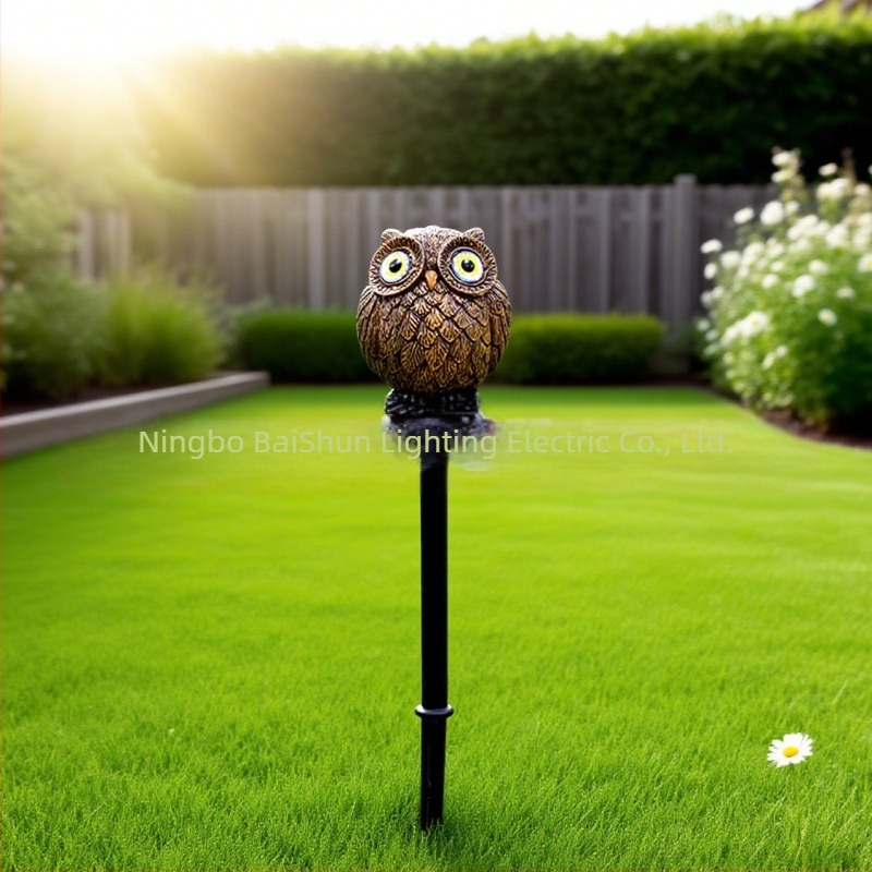 Εξωτερικός λαμπτήρας κήπου από ρητίνη με μορφή κουκουβάγιας – διακοσμητικό ηλιακό φως αυλής, 16–24 ώρες λειτουργίας, 1.2V, CE