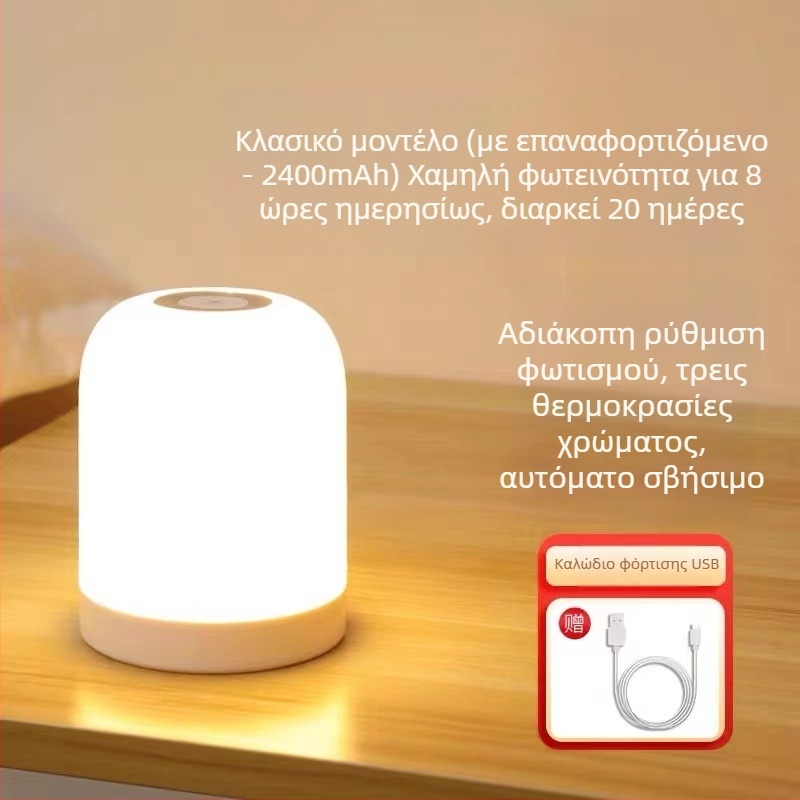 Νυχτερινό φως LED με έλεγχο αφής, τροφοδοσία με μπαταρία, πλαστική σκιά, μοντέλο Y2020
