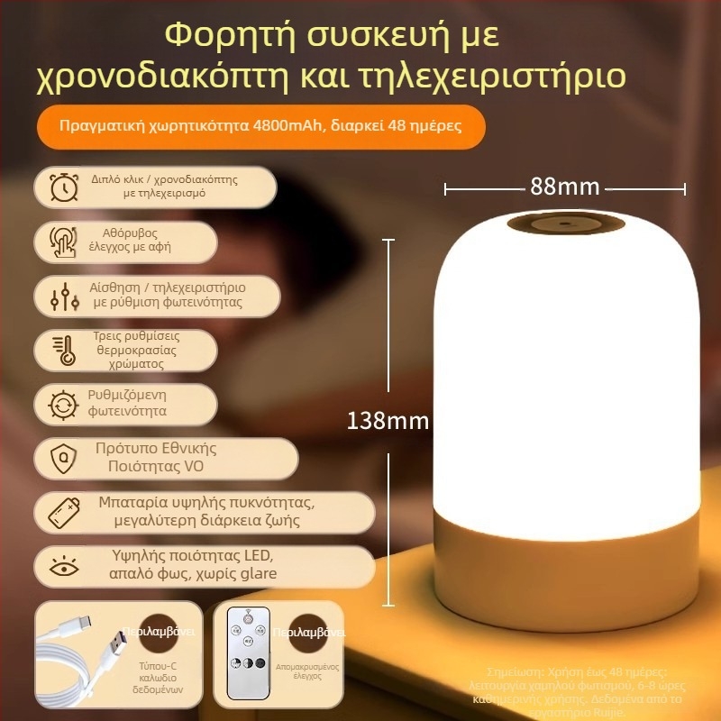 Νυχτερινό φως LED με έλεγχο αφής, τροφοδοσία με μπαταρία, πλαστική σκιά, μοντέλο Y2020