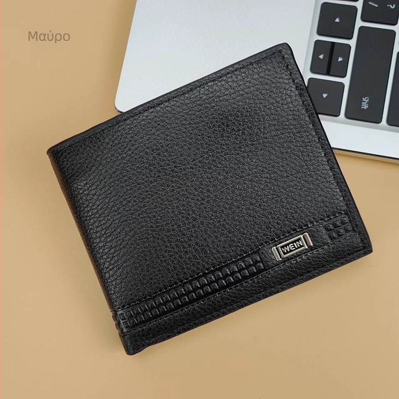 Νέο ανδρικό πορτοφόλι με πολλαπλές θήκες καρτών, μεγάλη χωρητικότητα, κοντό σχέδιο και κλιπ για εισιτήρια (PU δέρμα, 2-fold, business commute, solid color, πολυεστερικό εσωτερικό)