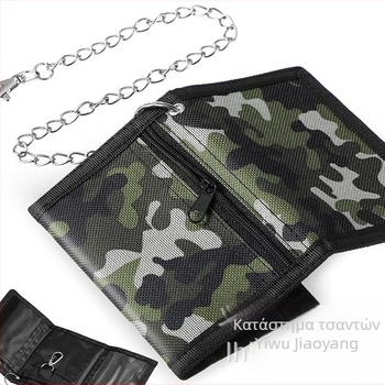 Πορτοφόλι κατά της κλοπής, πολυλειτουργικό με Velcro άνοιγμα, οριζόντιος κοντός σχεδιασμός, πολυεστέρας; κλιπ χαρτονομισμάτων, παράθυρο ταυτότητας, θήκες καρτών και θήκη με φερμουάρ.