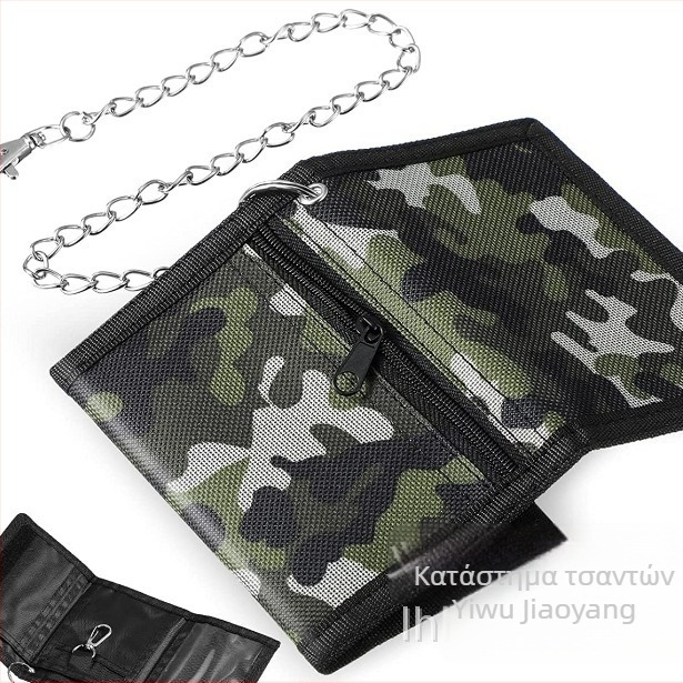 Πορτοφόλι κατά της κλοπής, πολυλειτουργικό με Velcro άνοιγμα, οριζόντιος κοντός σχεδιασμός, πολυεστέρας; κλιπ χαρτονομισμάτων, παράθυρο ταυτότητας, θήκες καρτών και θήκη με φερμουάρ.