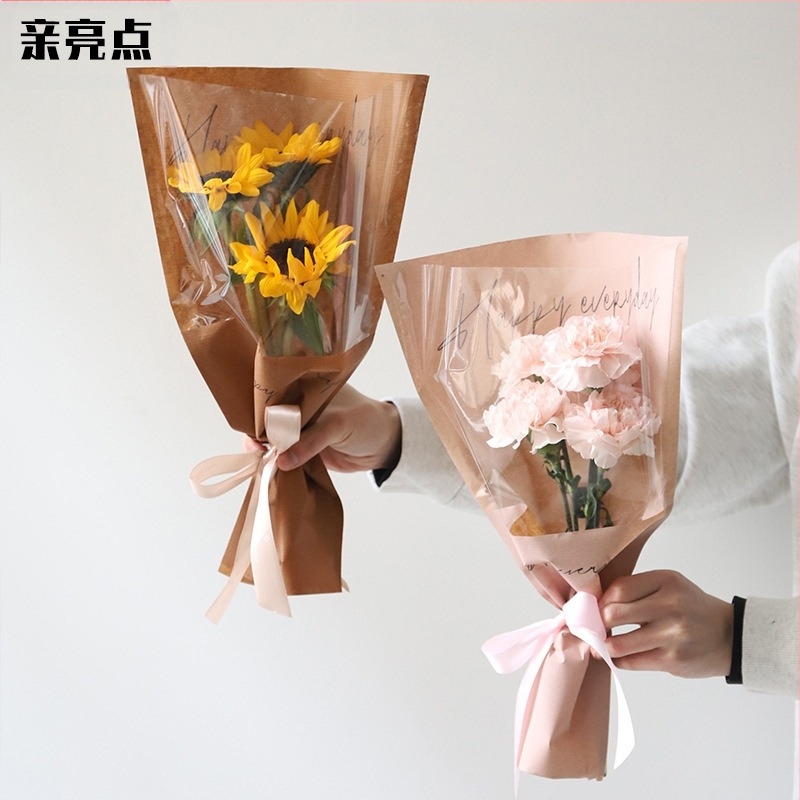 Τσάντα συσκευασίας μπουκέτου λουλουδιών από Kraft χαρτί, αδιάβροχη, εκτύπωση με μελάνι, συσκευασία τύπου opp