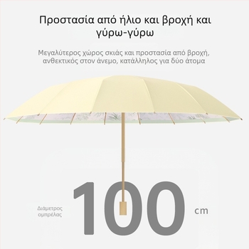 Ομπρέλα ήλίου με 16 βέργες, χειροκίνητο άνοιγμα, UV προστασία UPF 50+, βέργες από κράμα, λαβή από σκληρό ξύλο