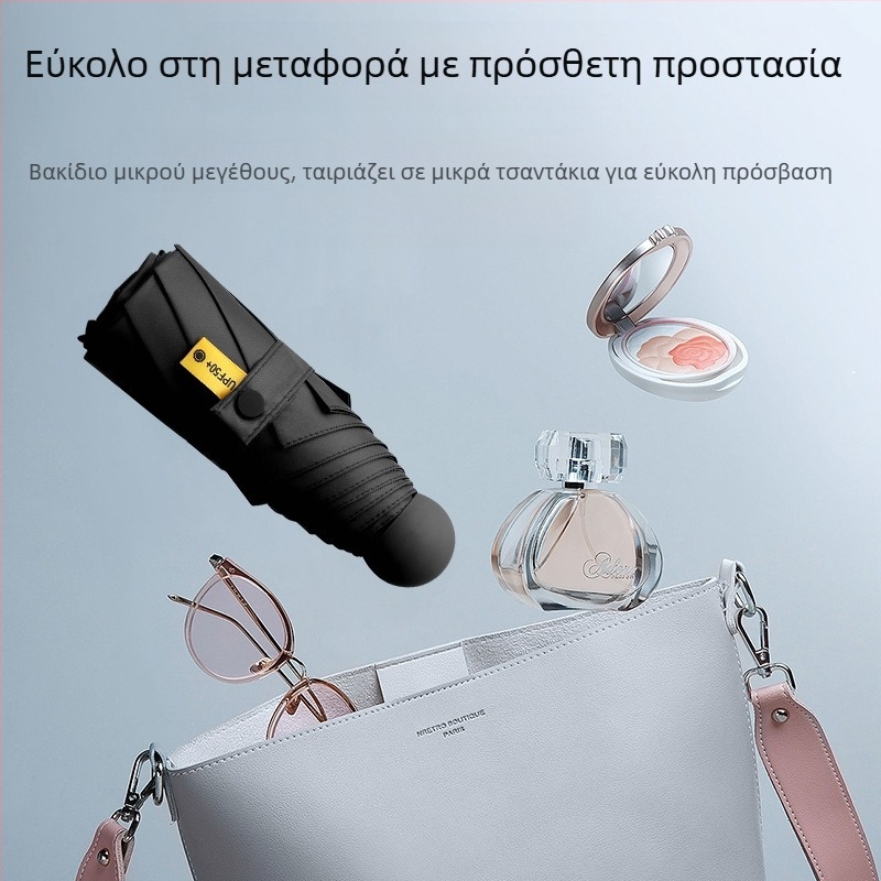 Ομπρέλα κάψουλα πέντε τμημάτων, τσέπη, UV προστασία UPF50+, ύφασμα 190T, 6 ραβδιά, ατσάλινος σωλήνας, πλαστική λαβή, χειροκίνητο άνοιγμα, διαφημιστική ομπρέλα