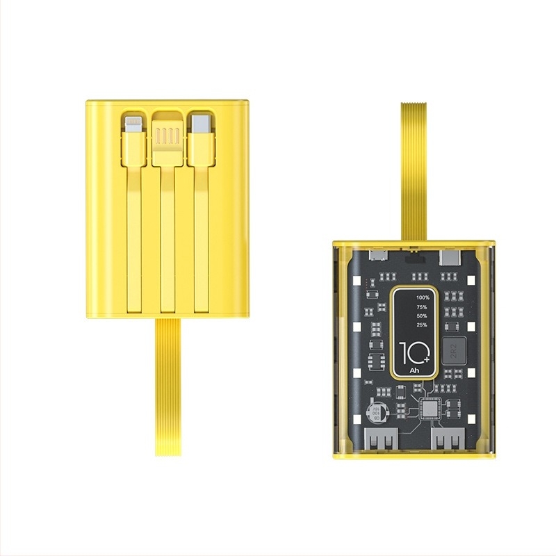 Power Bank 10000mAh με ενσωματωμένο καλώδιο, βιομηχανικού στυλ, μπαταρία ιόντων λιθίου, είσοδος 5V, έξοδος 10W QC2.0
