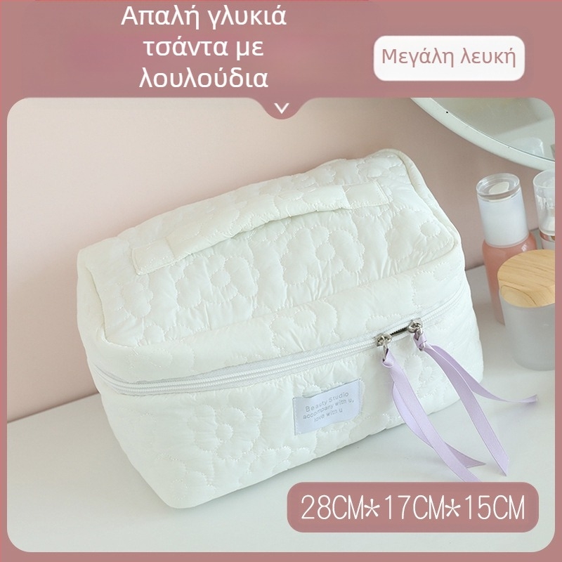 Γυναικεία τσάντα καλλυντικών με φιόγκο – ύφασμα από βαμβάκι, επένδυση πολυεστέρα, μοτίβο φιόγκο, αναπνεόμενη, μεγάλης χωρητικότητας