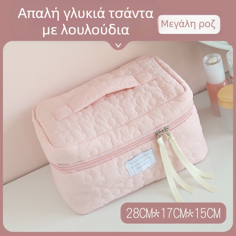 Γυναικεία τσάντα καλλυντικών με φιόγκο – ύφασμα από βαμβάκι, επένδυση πολυεστέρα, μοτίβο φιόγκο, αναπνεόμενη, μεγάλης χωρητικότητας