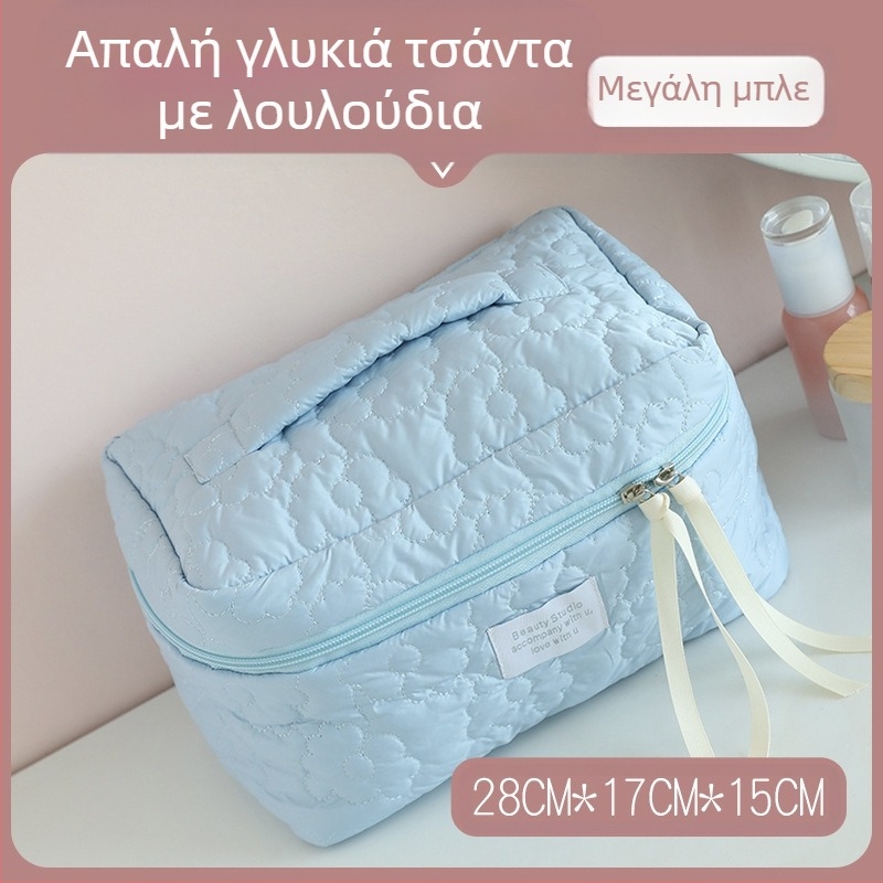 Γυναικεία τσάντα καλλυντικών με φιόγκο – ύφασμα από βαμβάκι, επένδυση πολυεστέρα, μοτίβο φιόγκο, αναπνεόμενη, μεγάλης χωρητικότητας