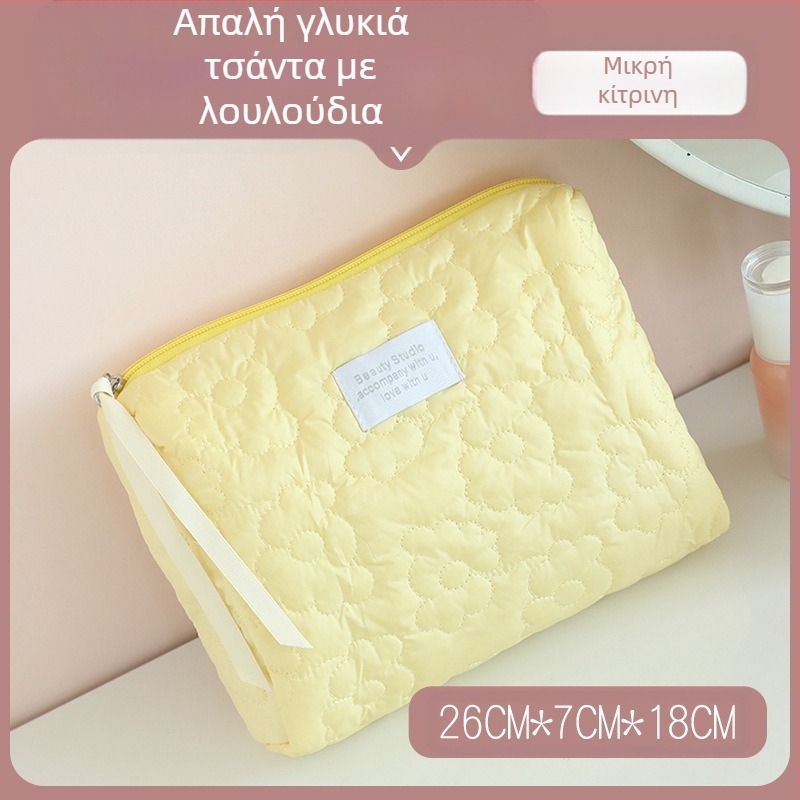 Γυναικεία τσάντα καλλυντικών με φιόγκο – ύφασμα από βαμβάκι, επένδυση πολυεστέρα, μοτίβο φιόγκο, αναπνεόμενη, μεγάλης χωρητικότητας