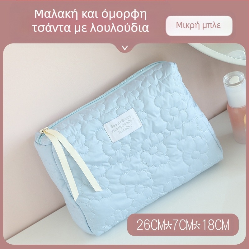 Γυναικεία τσάντα καλλυντικών με φιόγκο – ύφασμα από βαμβάκι, επένδυση πολυεστέρα, μοτίβο φιόγκο, αναπνεόμενη, μεγάλης χωρητικότητας
