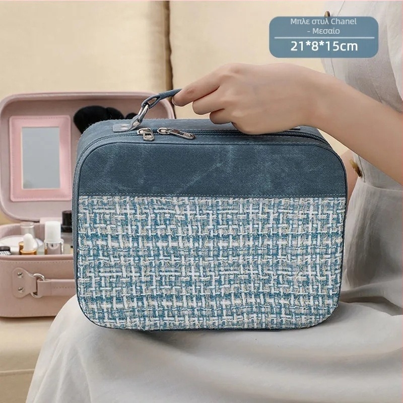 Θήκη καλλυντικών από PU, με φερμουάρ, κλειδαριά με λουκέτο, τροχούς παντός τύπου, μεγάλη χωρητικότητα