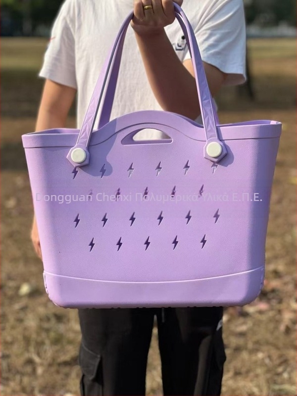Τσάντα EVA Tote, στυλ Street Trend, κάθετης τετράγωνης μορφής, άνοιγμα σε ανοιχτή θέση, εσωτερικό με φερμουάρ επένδυσης