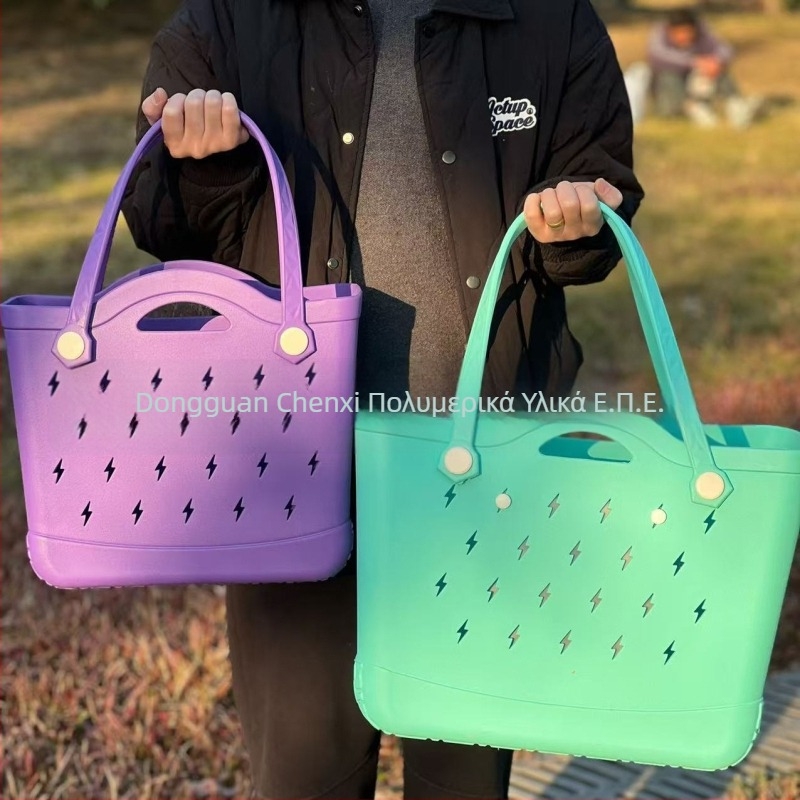 Τσάντα EVA Tote, στυλ Street Trend, κάθετης τετράγωνης μορφής, άνοιγμα σε ανοιχτή θέση, εσωτερικό με φερμουάρ επένδυσης