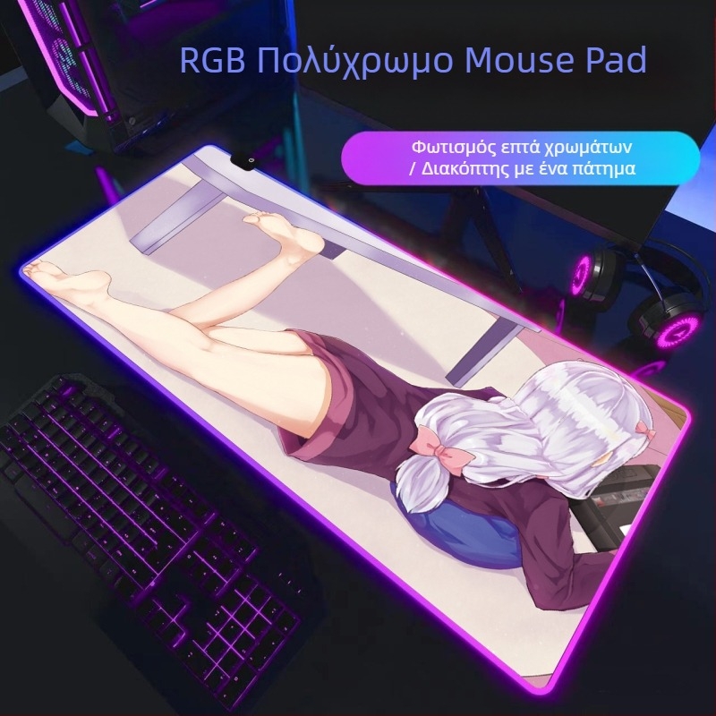 RGB LED γκέιμινγκ ποντίκι πάτος, μαύρη καουτσούκ επιφάνεια γραφείου, διαστάσεις 300×800×4 мм, μονοπλευρός, αντιολισθητικός, εκτύπωση λογότυπου