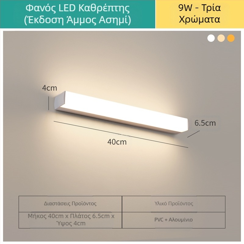 LED λαμπτήρας καθρέφτη μπάνιου, μοντέρνος μινιμαλιστικός σχεδιασμός, 111–240V LED με ηλεκτρονικό μετασχηματιστή, επίπεδο εξοικονόμησης ενέργειας 6