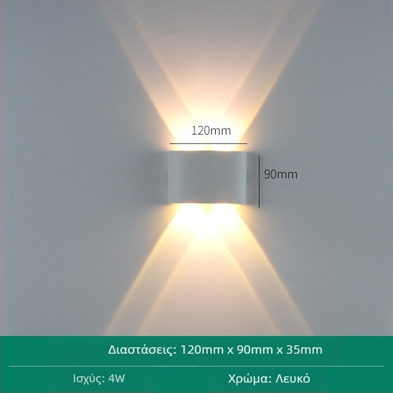 LED εξωτερικό αδιάβροχο φωτιστικό τοίχου με διπλή κεφαλή, δέσμη επάνω-κάτω, 6 LED, αλουμινένιο περίβλημα, IP65, 85-265V, CRI 90