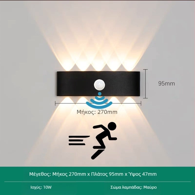 LED εξωτερικό αδιάβροχο φωτιστικό τοίχου με διπλή κεφαλή, δέσμη επάνω-κάτω, 6 LED, αλουμινένιο περίβλημα, IP65, 85-265V, CRI 90