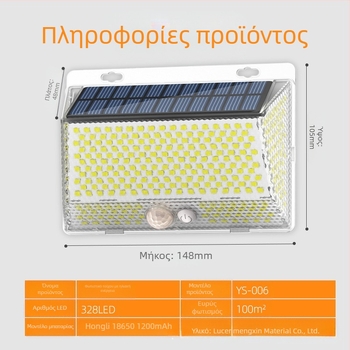 Ηλιακό εξωτερικό LED φωτιστικό τοίχου για αυλή με μαγνητικό τηλεχειριστήριο – IP65 αδιάβροχο, τετραπλής όψης φωτισμός, μοντέλο YS-006, 5W, 6V