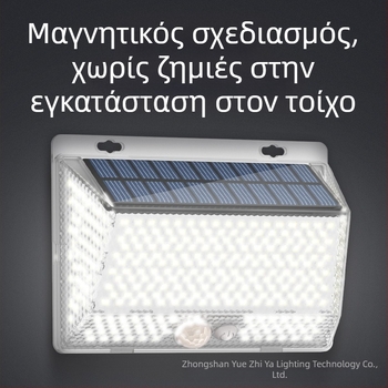 Ηλιακό εξωτερικό LED φωτιστικό τοίχου για αυλή με μαγνητικό τηλεχειριστήριο – IP65 αδιάβροχο, τετραπλής όψης φωτισμός, μοντέλο YS-006, 5W, 6V