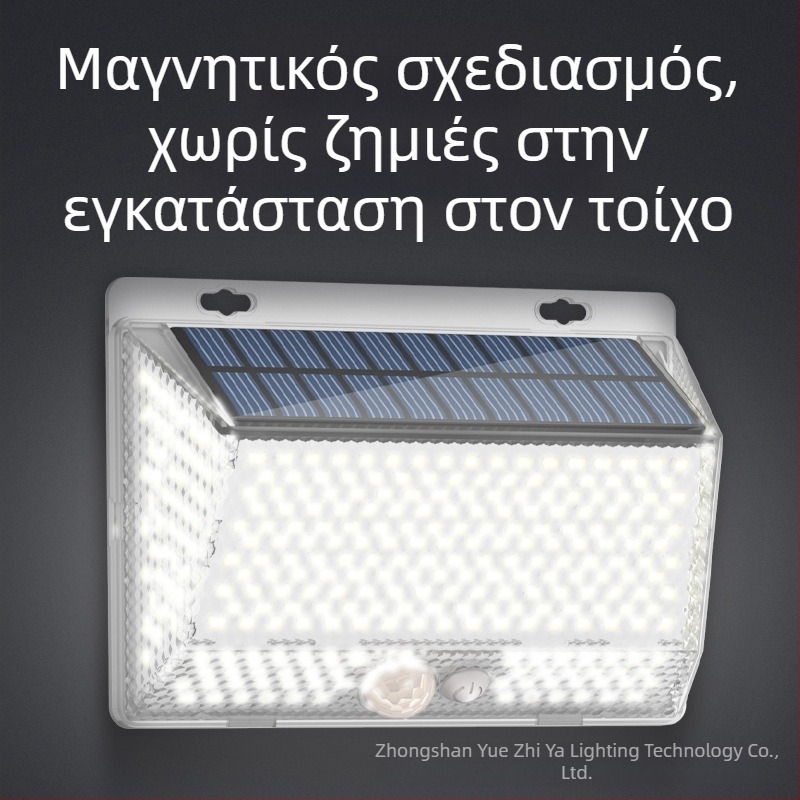 Ηλιακό εξωτερικό LED φωτιστικό τοίχου για αυλή με μαγνητικό τηλεχειριστήριο – IP65 αδιάβροχο, τετραπλής όψης φωτισμός, μοντέλο YS-006, 5W, 6V