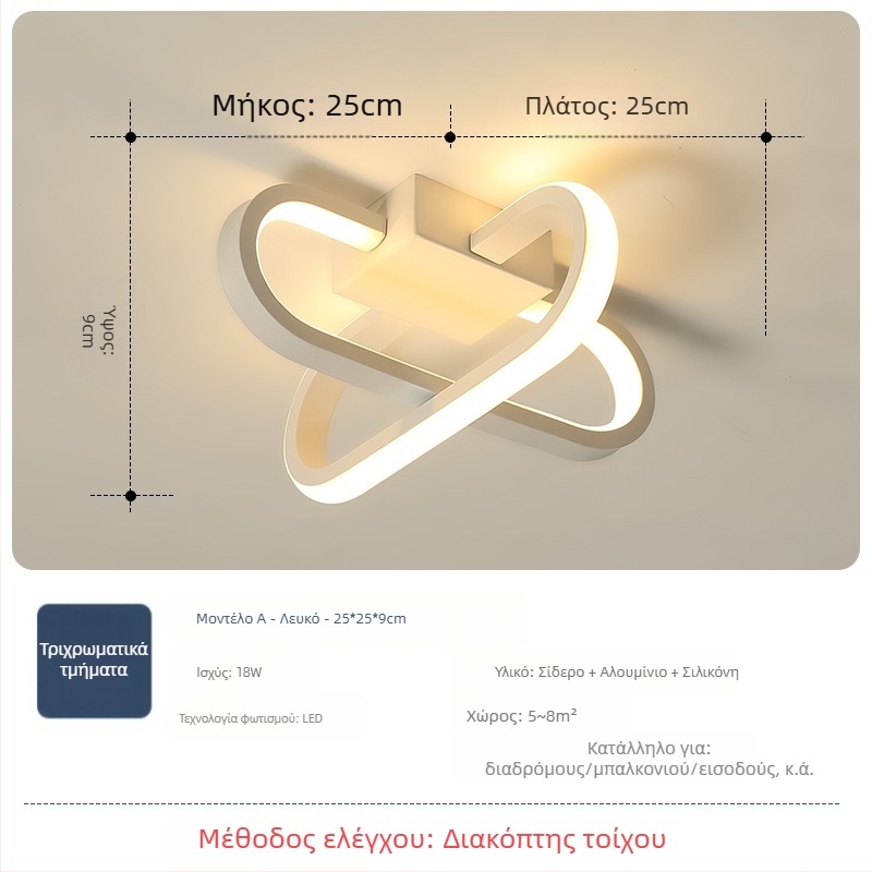 Φωτιστικό οροφής σε σκανδιναβικό στυλ με LED, 220V, κατάλληλο για διαδρόμους και είσοδους, μεταλλικό σώμα με ABS σκιά.