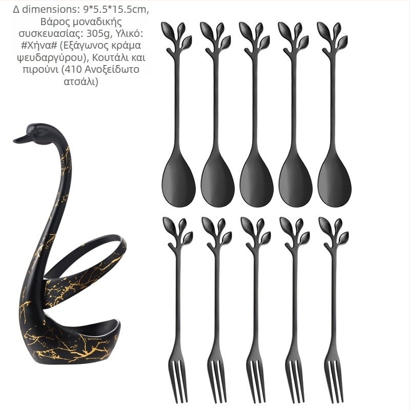 Σετ πιρούνι φρούτων και κουτάλι επιδορπίου από ανοξείδωτο ατσάλι, στυλ ελαφριάς πολυτέλειας, μοτίβο μονόχρωμο, φινίρισμα καθρέφτη