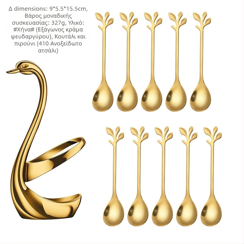 Σετ πιρούνι φρούτων και κουτάλι επιδορπίου από ανοξείδωτο ατσάλι, στυλ ελαφριάς πολυτέλειας, μοτίβο μονόχρωμο, φινίρισμα καθρέφτη