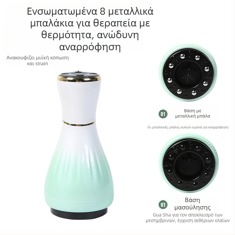 Ηλεκτρική συσκευή μασάζ Γουά-σα με βεντούζες και μοξιβουστσιον (Τροφοδοσία USB, έλεγχος με κουμπί, μοντέλο MK-A, εύρος θερμοκρασίας 0–48°C, ABS)