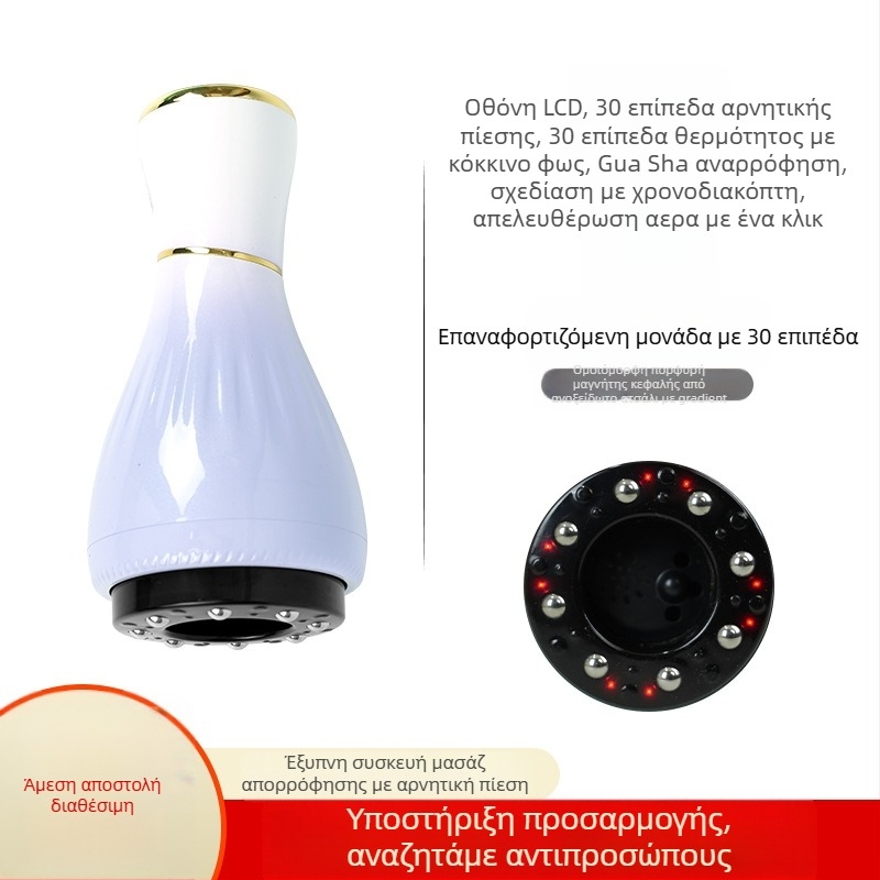 Ηλεκτρική συσκευή μασάζ Γουά-σα με βεντούζες και μοξιβουστσιον (Τροφοδοσία USB, έλεγχος με κουμπί, μοντέλο MK-A, εύρος θερμοκρασίας 0–48°C, ABS)