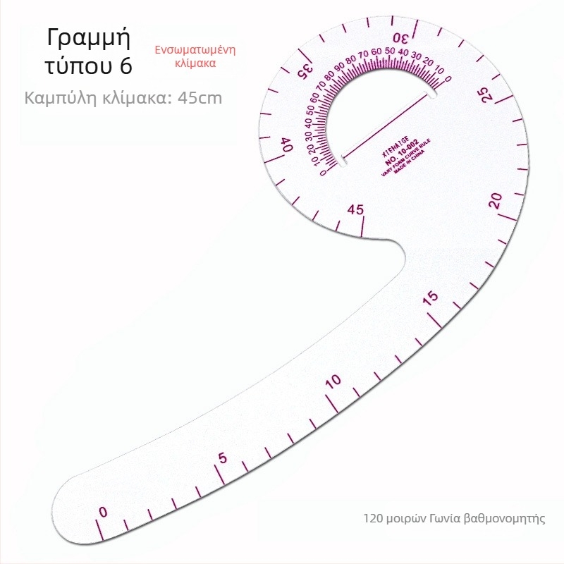 Σετ χαράκτων σχεδίασης ενδύμάτων με ενσωματωμένη κλίμακα, πλαστικό, περιλαμβάνει πλάκα L-σχήματος γωνίας και οδηγούς καμπύλης