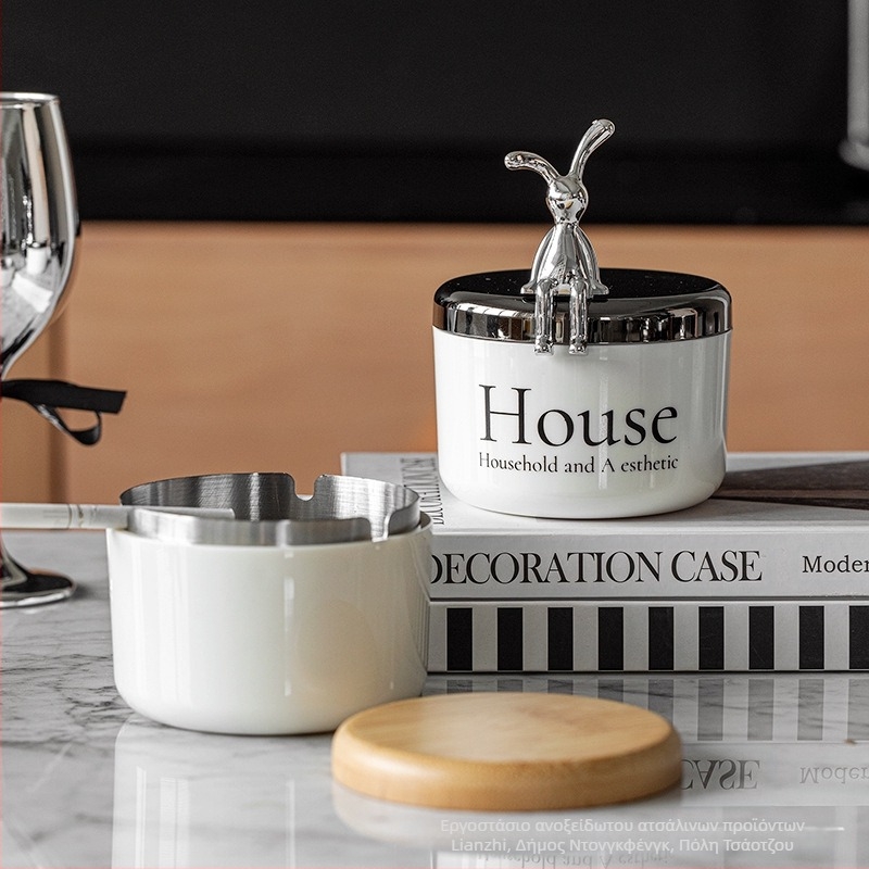 Ανοξείδωτο τασάκι με καπάκι σε μορφή αρκούδας, ανθεκτικό στον άνεμο και τον καπνό, σε στυλ Nordic, κατάλληλο για γραφείο, KTV και μπαρ