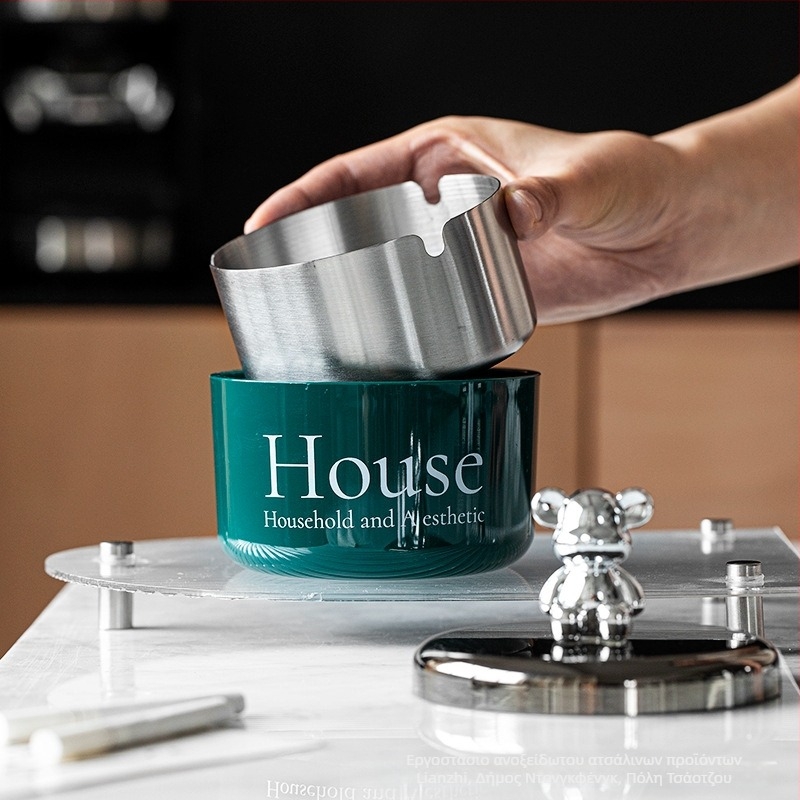 Ανοξείδωτο τασάκι με καπάκι σε μορφή αρκούδας, ανθεκτικό στον άνεμο και τον καπνό, σε στυλ Nordic, κατάλληλο για γραφείο, KTV και μπαρ