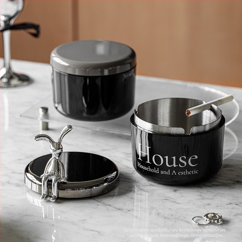 Ανοξείδωτο τασάκι με καπάκι σε μορφή αρκούδας, ανθεκτικό στον άνεμο και τον καπνό, σε στυλ Nordic, κατάλληλο για γραφείο, KTV και μπαρ