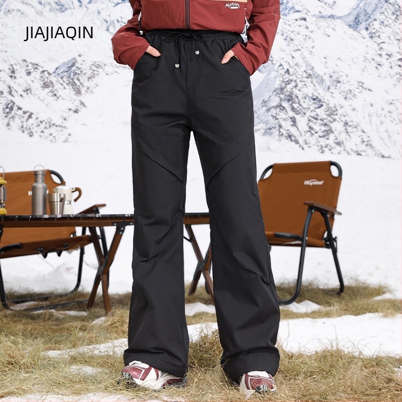 Γυναικείες παντελόνες cargo, ίσια γραμμή, ψηλή μέση, ύφασμα πολυεστέρα 95%, γέμισμα από λευκό πάπιας πούπουλα