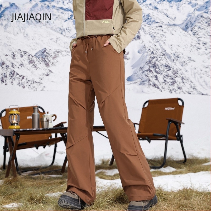 Γυναικείες παντελόνες cargo, ίσια γραμμή, ψηλή μέση, ύφασμα πολυεστέρα 95%, γέμισμα από λευκό πάπιας πούπουλα