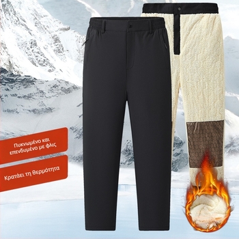 Παντελόνια business casual με φλίς για τον χειμώνα, ίσιο κόψιμο, φερμουάρ, πολυεστερική ύφανση